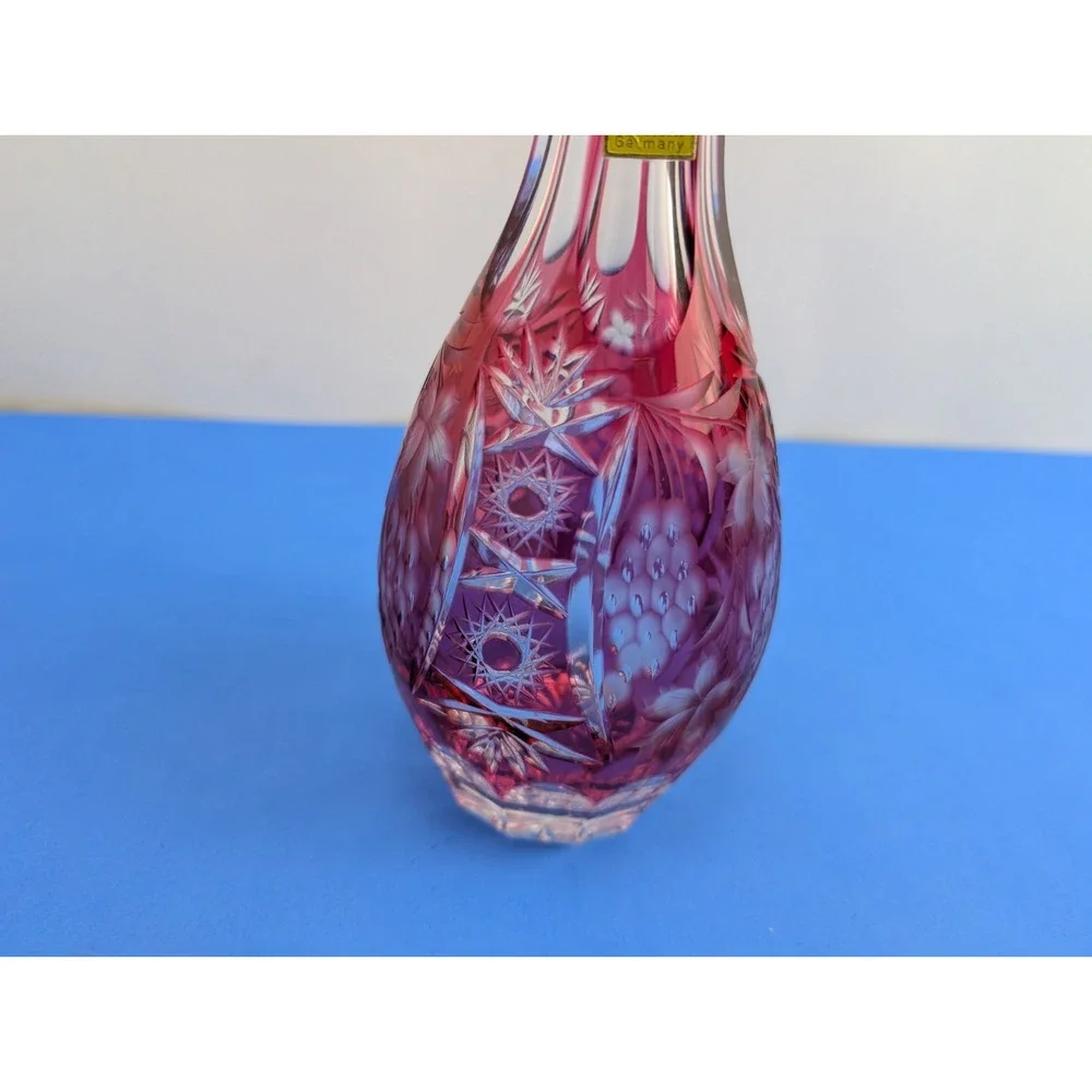 Nachtmann Pink Cranberry Starburst Cut to Clear Crystal Decanter Bavaria Germany